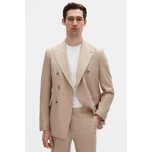 Ds Damat Regular Fit Bej Çizgili Kruvaze Takim Elbise 4HF05ORT01588
