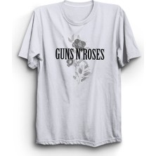 Guns N' Roses, Floral Design, Rock Metal Müzik Grubu Beyaz %100 Pamuk Tişört