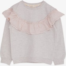 Breeze Kız Çocuk Sweatshirt Güpürlü 6-12 Yaş, Bej Melanj