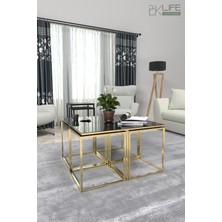 Paris 4+1 Gold Siyah Cam Modern Orta Sehpa