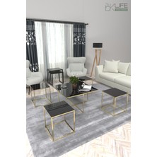 Paris 4+1 Gold Siyah Cam Modern Orta Sehpa