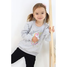 Breeze Kız Çocuk Sweatshirt Baskılı Pullu Unicorn 2-6 Yaş, Gri Melanj