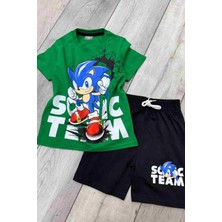 Sonic Baskılı Yeşil Tişört ve Siyah Şort Yazlık Çocuk Takım