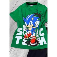 Sonic Baskılı Yeşil Tişört ve Siyah Şort Yazlık Çocuk Takım