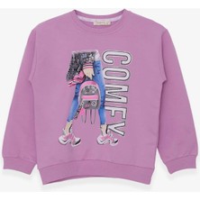 Breeze Kız Çocuk Sweatshirt Pullu Baskılı 9-14 Yaş, Eflatun