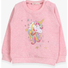 Breeze Kız Çocuk Sweatshirt Baskılı Pullu Unicorn 2-6 Yaş, Somon Melanj