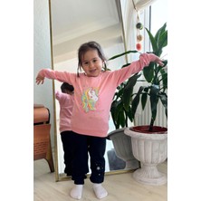 Breeze Kız Çocuk Sweatshirt Baskılı Pullu Unicorn 2-6 Yaş, Somon
