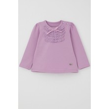 Breeze Kız Bebek Uzun Kollu Tişört Güpürlü Fiyonklu 6 Ay-2 Yaş, Eflatun