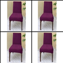 4 Adet Süet Detaylı Angora Kumaş Sandalye Kılıfı Yıkanabilir Likralı Esnek Lastikli, Sandalye Örtü