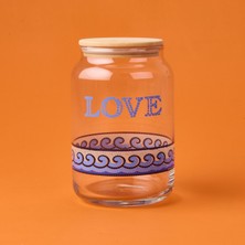 Rakle Blue Mosaiq Love Kapaklı Cam Kavanoz - Renkli - 970 ml