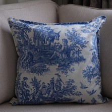 Mavi Vintage Desenli 50 x 50 Dekoratif Yastık Kılıfı