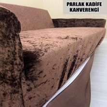 Parlak Kadife Kumaş 2 Adet Üçlü & Çekyat- 2 Adet Tekli Set Koltuk Kılıfı
