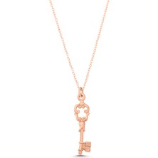 925 Ayar Gümüş Anahtar Kolye Rose (Pembe)-Standart