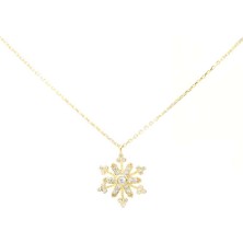 925 Ayar Gümüş Çiçekli Kar Tanesi Kolye, Beyaz Taş