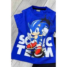 Sonic Baskılı Mavi Tişört ve Siyah Şort Yazlık Çocuk Takım