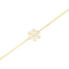 925 Ayar Gümüş Yıldız Kar Tanesi Bileklik, Beyaz Taş - Sarı-Standart