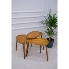 Masif Doğal Ahşap Zigon Sehpa 3'lü Set, Modern Masif Yan Sehpa