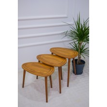 Masif Doğal Ahşap Zigon Sehpa 3'lü Set, Modern Masif Yan Sehpa