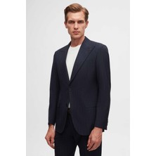 Ds Damat Slim Fit Lacivert Armürlü Sivri Yaka Viskonlu Takim Elbise