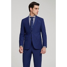 D'S Damat Ds Damat Slim Fit Saks Mavi Düz Yünlü Travel Takim Elbise 4HE05OB35577M