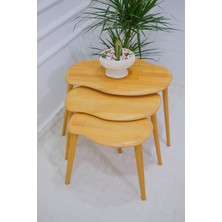 Masif Doğal Ahşap Zigon Sehpa 3'lü Set, Modern Masif Yan Sehpa