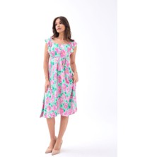 Janes 5370 Elbise-Pembe Gül Desen