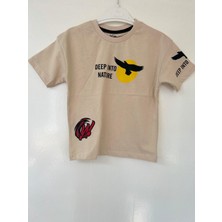 Erkek Çocuk Kartal Baskılı %100 Pamuk Yazlık Tişört | Rahat Kalıp Kısa Kollu Çocuk T-Shirt