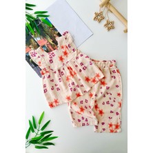 Miniğimin Cicileri Pamuklu Müslin Çiçek Desenli Kız Bebe 2 li takım - Yavruağzı