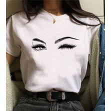 Janes Kadın Kısa Kollu Bisiklet Yaka Göz Baskılı Süprem T-Shirt
