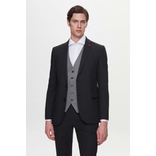 Twn Slim Fit Siyah Armürlü Takim Elbise Kombinli 3EFY5KMBN0552