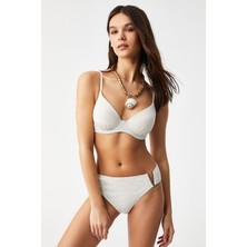 Kom Carlet Simli Kumaş Dolgulu (Push Uplı) Bikini Ekru