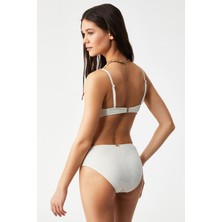 Kom Carlet Simli Kumaş Dolgulu (Push Uplı) Bikini Ekru