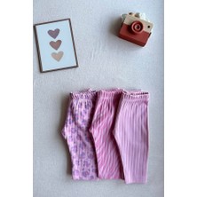 %100 Doğal Pamuk Özel Kumaş 3’lü Bebek Taytı - Pembe