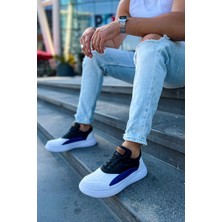 Pabucmarketi Bağcıklı Erkek Spor Ayakkabı Beyaz Saks Mavi Siyah