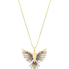 925 Ayar Gümüş Renkli Taşlı Zümrüdü Anka Kolye