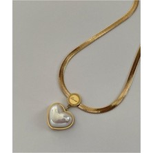 Çelik Italyan Zincir Sedefli Kalp Kolye