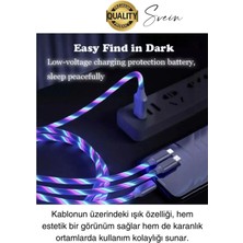 Özel Üretim Rgb LED Işıklı 3'ü 1 Arada Şarj Kablosu Micro USB Type-C Lightning Apple Iphone Uyumlu
