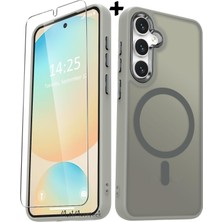 Samsung Galaxy S24 Fe Kılıf Mat Magsafe Şarj Özellikli Hassas Butonlu Yumuşak Renkli Kenarlı + Ekran Koruyucu Cam Set 2in1