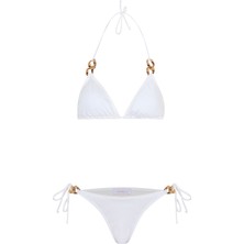 Aquella Zincir Aksesuarlı Ekru Üçgen Bikini Takım
