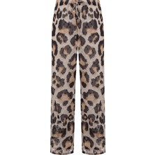 Simli Leopar Desen Bağcıklı Pantolon