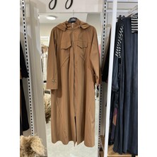 Fatma Danışman Fermuarlı Kapşonlu Trenç Taba 4456