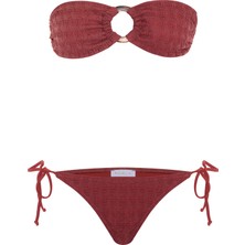 Aquella Aksesuarlı Bordo Straplez Bikini Takım