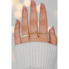 3 Adet Ayarlanabilir Gold Zarif Kadın Yüzük Set