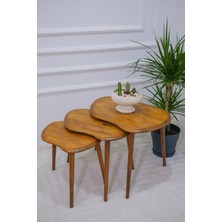 Masif Doğal Ahşap Zigon Sehpa 3'lü Set, Modern Masif Yan Sehpa