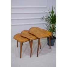 Masif Doğal Ahşap Zigon Sehpa 3'lü Set, Modern Masif Yan Sehpa