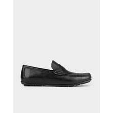 Cabani Hakiki Deri Siyah Erkek Loafer Ayakkabı