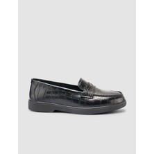 Cabani %100 Hakiki Deri Siyah Croco Desen Kadın Loafer