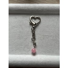 Pembe Kuvars Taşı Kalp Charm ve Anahtarlık