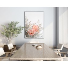 soft| Pembe Süs Çiçeği Desenli Modeli |çerçeveli Temperli Cam Tablo Tekli Dikey