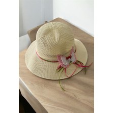 Miniğimin Cicileri (6-12 Yaş) Kelebek Bebek Detaylı Hasır Kız çocuk şapka - Krem